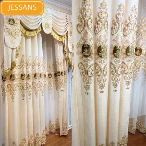 European Luxury Gold Print Curtain High Blackout Curtains For Living Dining Bedroom Window Tulle Curtains