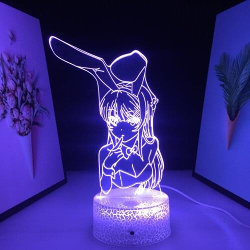 Bunny Girl Anime Figure 3D Lamp Sakurajima Nightlight Manga Acrylic LED Light for Kids Birthday Gift Bedroom Decor Night Light