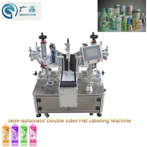HX-808 Semi-automatic Flat Double Sides Labeling Machine for 1L 2L 5L Laundry Shampoo Bottle Adhesive Sticker