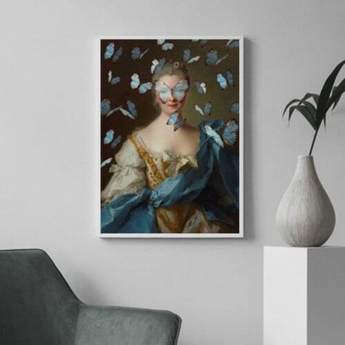 Altered Retro Portrait Eclectic Printing Largest Art Canvas Painting Female Wall Surreal Rococo Baroque Poster Home Decoration