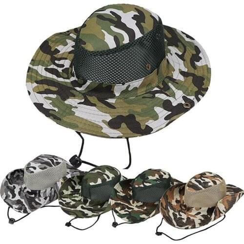 1pcs Outdoor Sunhat Hunting Fishing Cap Outdoor Wide Brim Sun Cap Mesh Breathable Camouflage Hat Man Sun Cap