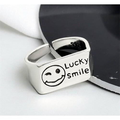 Korean Style Free Delivery Punk Style Lucky Smile Face Adjustable Rings For Female Woman Tibetan Silver Color Student Ornaments