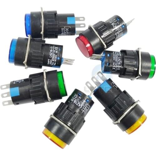 LETOP 3Pins LAZ16-11S LAZ16-11 Pushbutton Switches SPST LAZ16 ON-OFF Round 16mm