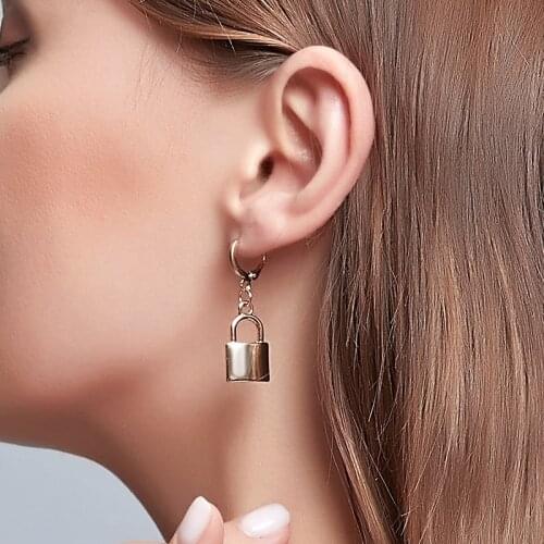 Fashion Design Anti Allergy Lock Pendant Earrings Female Creative Ear Buckle Punk Hip Hop Earrings Eardrop For Women MadeInChina