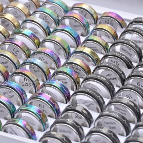 Fashion 30pcs/Lots Stainless Steel Electrocardiogram Wave heartbeat Spinner Jewelry For Man Women Mix Colors