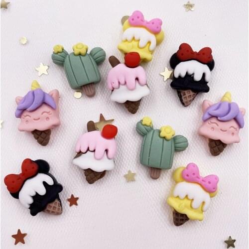 New 20PCS Hand Painted Resin Lovely Colorful Ice Cream Flatback Cabochon Stone Scrapbook DIY Decor Home Ornaments Crafts