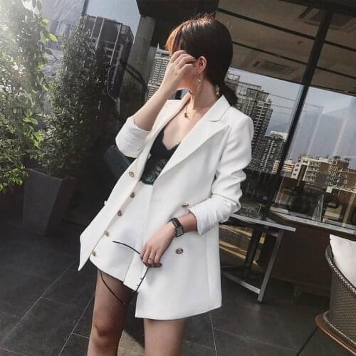 Office Lady Double-Breasted Blazers Pant Suits Elegant Notched Solid Jacket Blazer + High Waist Short Set Work 2 Piece Women Set
