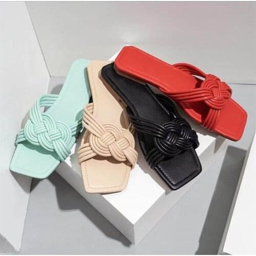 Woven Slippers Fashion Solid Color Open Toe Flat Sandals Outdoor Summer Casual Womens Shoes Plus Size