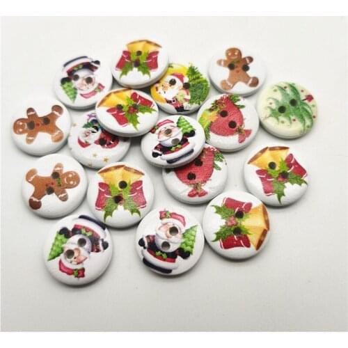 50pcs 20mm Mixed Wood Christmas Buttons Round Gingerbread DIY Xmas Ornament DIY Decorations Accessories Crafts