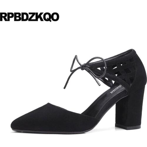 Ankle Strap Red Pumps Summer Pointed Toe High Quality Designer Shoes Heels Block 3 Inch Suede Unique Nude Lace Up Women Sandals