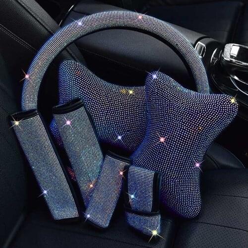 Luxury Rhinestones Crystal Car Seat belt cover pad Steering wheel cover Neck Pillow Auto Interior Accessories