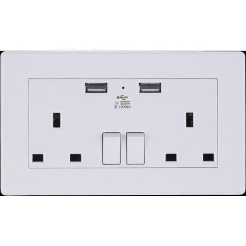 1000mA UK Plug 146*86*35mm Dual USB Electric Wall Charger AC Power Socket Charger Station Outlet Adapter Switch Panel
