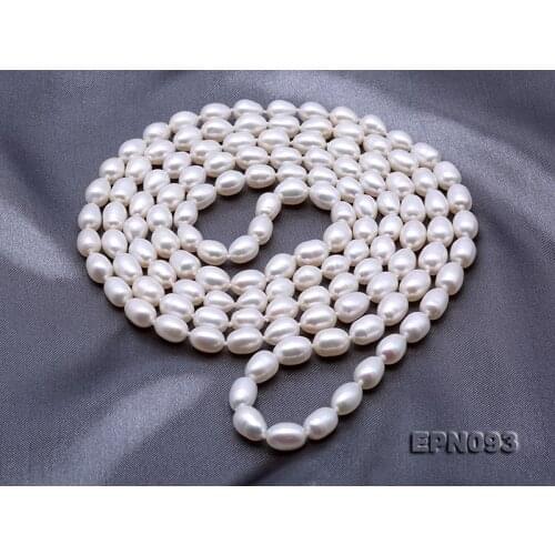 Handmade Real Pearl Jewellery,Top Quality AAA 6-6.5mm White Color Natural Rice Freshwater Pearl Long Necklace 48