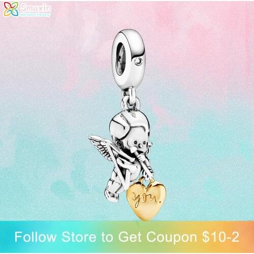 Smuxin 925 Sterling Silver Beads Cupid & You Dangle Charms fit Original Pandora Bracelets for Women Jewelry Making Girl Gift