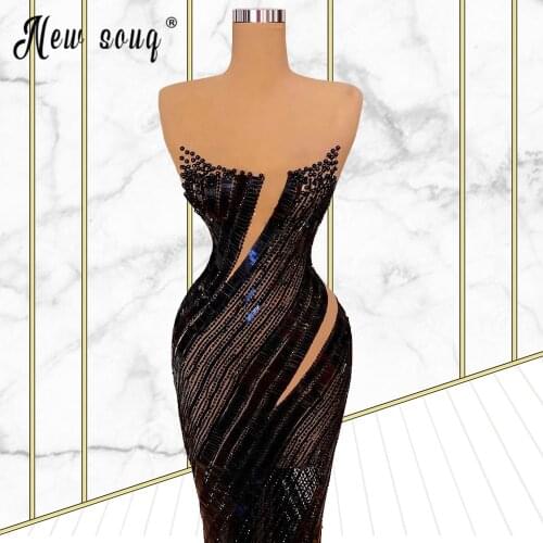 Sexy Black Mermaid Prom Dresses with Sparkly Crystals Beaded Arabic Evening Gowns for Women Wedding Formal Party Dress