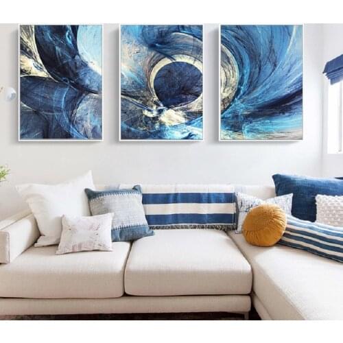 Modern Abstract Blue Watercolor Wall Art Canvas Paintings Wall Pictures on Canvas Prints and Posters for Living Room Home Decor