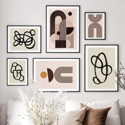 Modern Abstract Geometry Charcoal Oval Lines Nordic Poster Wall Art Print Canvas Painting Decoration Pictures For Living Room