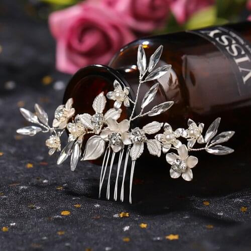 Bride Wedding Hair Comb Rhinestone Pearl Fashion Flower Leaf Hairpins Clips Headpieces for Women Girls Hair Jewelry Accessories