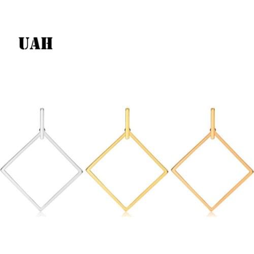 UAH Simple Big Large Square Hoop Earrings for Women Silver Stainless Steel Long Geometric Oversized Creole Earrings Jewelry