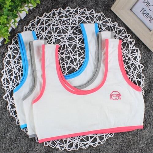 Teenager Puberty Girls Wide Straps Tank Crop Top Cartoon Embroidery Cotton Bra Non-Padded Wireless Underwear Vest 8-16T