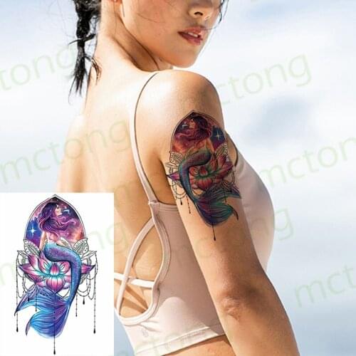 Waterproof Temporary Tattoo Stickers Starry Sky Mermaid Lotus Cat Animal FakeTatto Flash Tatoo Arm Leg Body Art for Woman Man