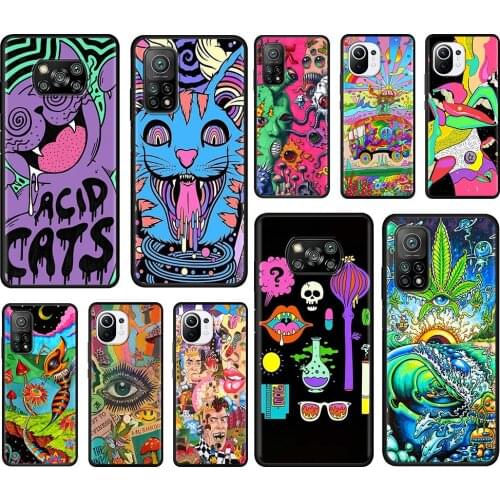 Mobile Phone Case For Xiaomi Mi Poco X3 NFC 10T Pro 5G M3 11 Note 10 Lite Black Shell 9T Cushion Cover Psychedelic Trippy Art