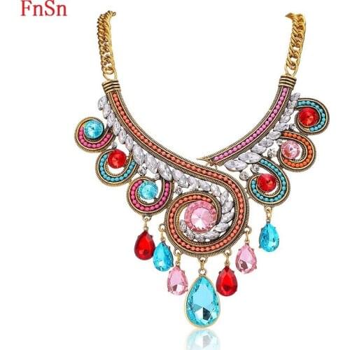 FnSn New 2017 Hot Summer Necklace Charm Crystal Choker Trendy Women Gift Zinc Alloy Chain Collier Style Fashion Jewelry N111