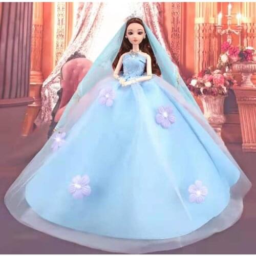 1/6 BJD Dolls Clothes Fashion Blue Floral Princess Dresses Wedding Party Gown for Barbie Clothes Clothing 11.5" Doll Accessory