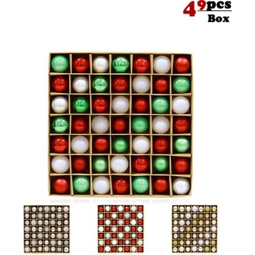 49pcs/Lot 3cm/1.2Inch Color Christmas Balls Christmas Tree Pendant Decoration Hang Shiny Bauble Ball For Home Party Decoration