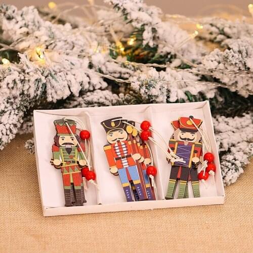 9PCS Christmas Wooden Pendants Christmas Tree Decoration Xmas New Year Kids Gift Car Nutcracker Puppet Ornaments