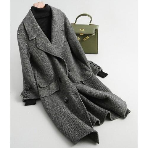 England 2020 Women Wool Coat Pockets Long Autumn Winter Female Jacket Double-sided Alpaca Woolen Coats 38041 WYQ1774 en s