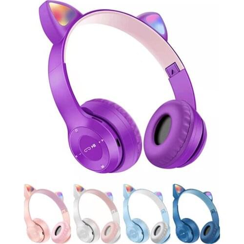 Wireless Headphones Cartoons Cat Ears Bass Noise Cancelling Kids Earphone Bluetooth-compatible 5.0 Headset With Mic Grils Gift