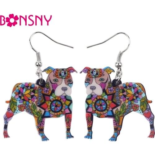 Bonsny Cute Big Long Animal Acrylic Dangle Drop Pit Bull Dog Earrings 2016 News Style Dangle Fashion Jewelry For Girls Women