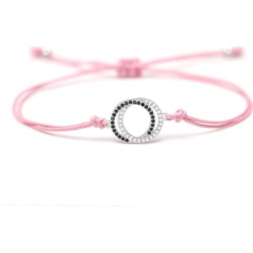 White Black Zircon Crystal Double Linked Circle Charm Bracelets Women Men Slide Knot Adjustable Pink Black Red String Jewelry