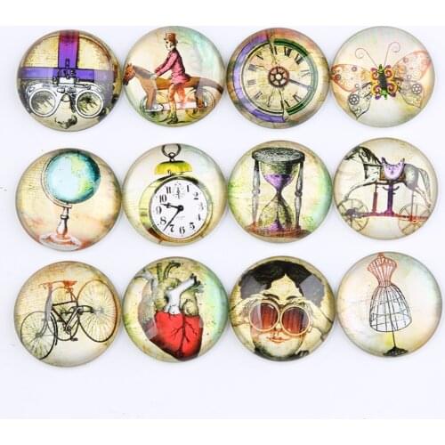 Reidgaller mix steampunk bike butterfly clock photo round dome jewelry glass cabochons 25mm 20mm 12mm diy necklace findings