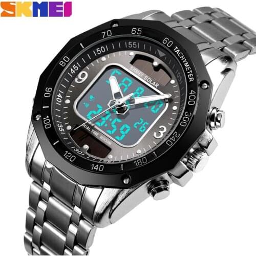 SKMEI 1493 Fashion Luxury Brand Watch Men Waterproof Stainless Steel Strap Dual Display Men Business Watch Relogio Masculino