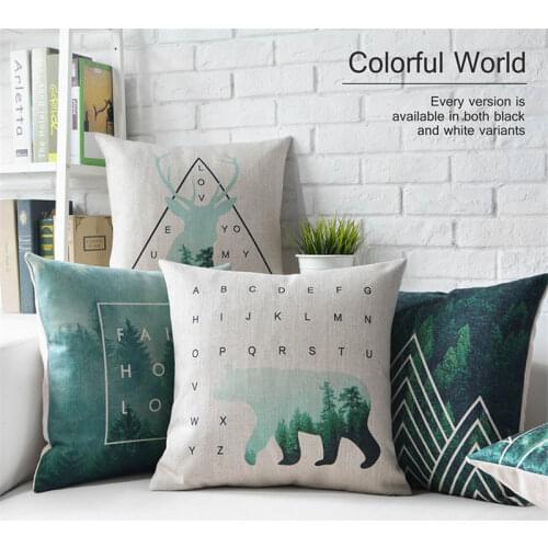 Nordic Style wild animal Bear Print Throw Pillow Geometry Pattern Cotton Linen Cushion Cover For Home Sofa Pillow Case Almofadas
