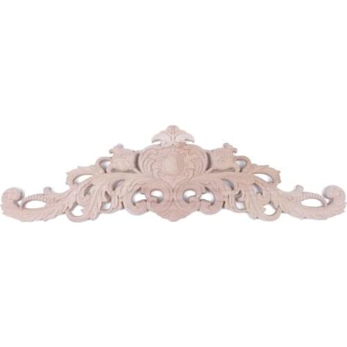 European Style Real Rubber wood Long Floral Carving Applique Home Decoration Accessories Door Cabinet Furniture Figurines 59*1