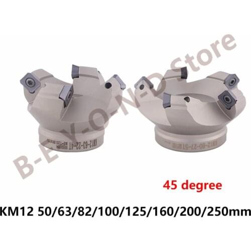 BEYOND 45 Degree KM12 Milling Cutter 50 63 80 100 125 160 200 150 mm Face Mill Cutter Head 4T-10T Lathe CNC Tool use SEHT1204