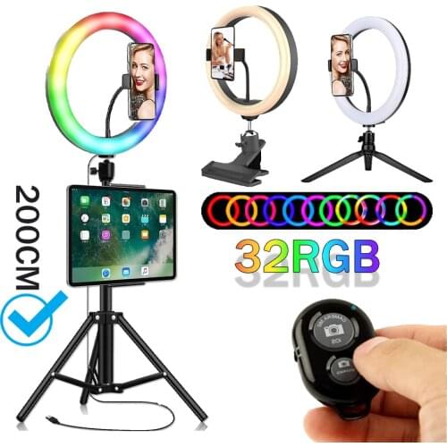 RGB Ring Light With 200CM Tripod Stand Phone Holder Selfie Ringlight Photography Lamp Makeup For Live Streaming YouTube Video