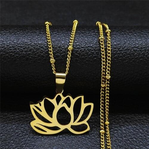 2021 Yoga Lotus Stainless Steel Charm Necklaces for Women Chain Necklace Jewelry cadenas de acero inoxidab N1012S01