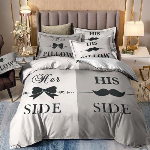 Wedding Bedding Set Her Side His Side Double Luxury Bed Clothes Single Queen King Full Duvet Cover Set For Adult Couples Home