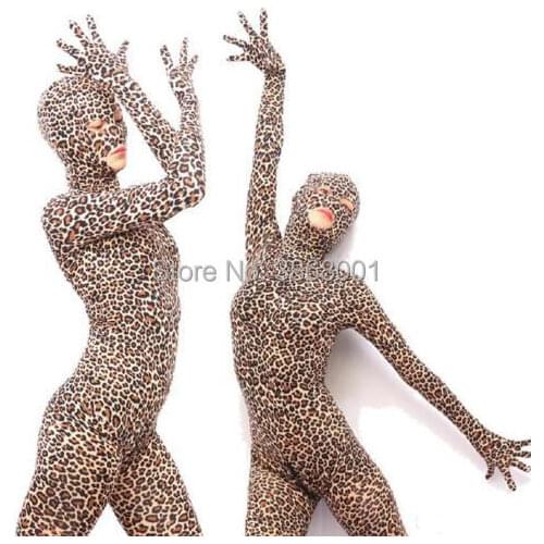 Halloween cosplay Spandex Leopard Costume Animal Zentai Full Bodysuit open eyes and mouth holes
