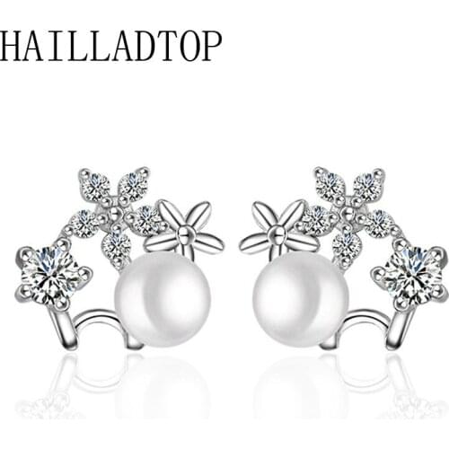 Crystal Chic Pearl Stud Earrings Luxury Rhinestone Crystal Earrings AAA Zirconia Flowers Jewelry Shiny Crystal Elegant Ear Jewel