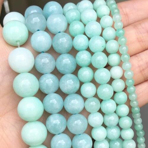 Natural Stone Blue Amazonite Round Loose Spacer Beads 4 6 8 10 12MM For Jewelry Making Fit DIY Bracelet Accessories 15"Inches