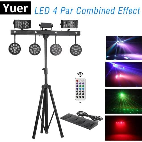 LED 4 Par Combined Effect Light Par Derby Strobe Laser Show Light 126W RGBW LED Par Kits DMX Controller For Party Light Music Dj