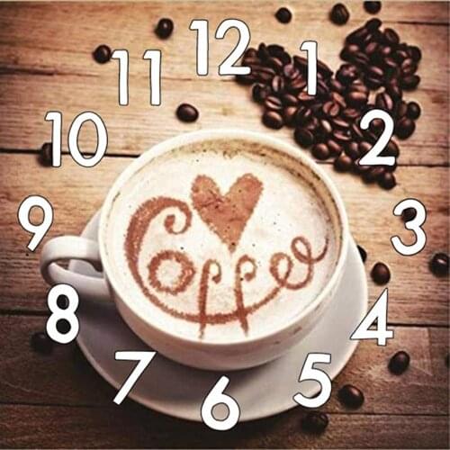 Dpsprue 5D Diamond Painting Kit With Clock Cross Stitch Full Square Round Diamond Embroidery Mosaic Coffee Gift