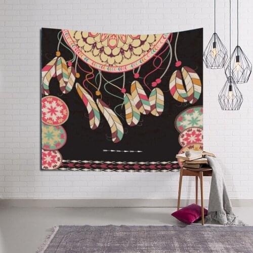 Dream catcher and feathers pattern Tapestry Wall Hanging Dorm Decor Art Wall Tapestry Hippie Wall Carpet Psychedelic Tapestry