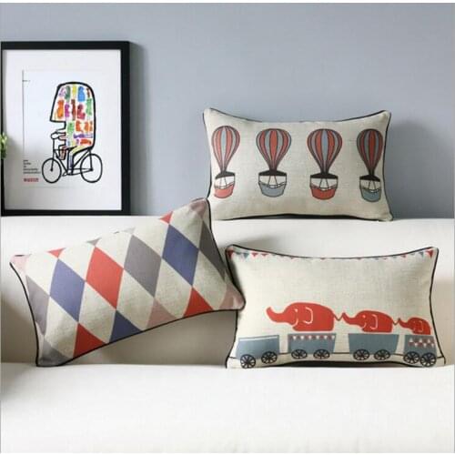 50x30cm linen cushion cover cartoon elephant printed lumabr pillow cover elephant/ hot air ballon waist pillowcase 40x60cm
