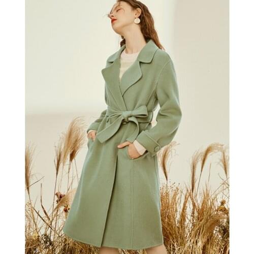 Fall in Love with Blue Winter Womens Suit Collar Slim Long Double Faced Overcoat